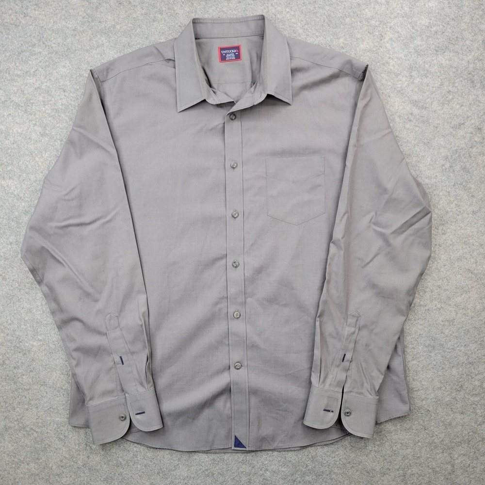 UNTUCKit Shirt Mens XL Gray Solid Wrinkle Free Button Front‎ Long Sleeve Casual